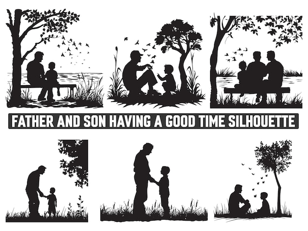 Happy Fathers Day Assortment of Father and son silhouettes An illustration celebrating Fathers