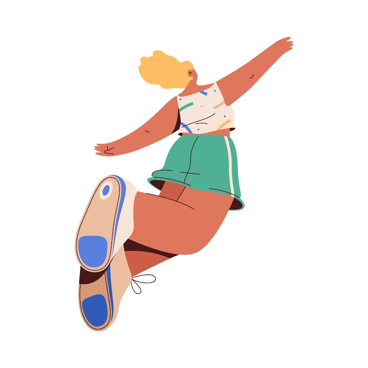 Vector happy flying or jumping female character