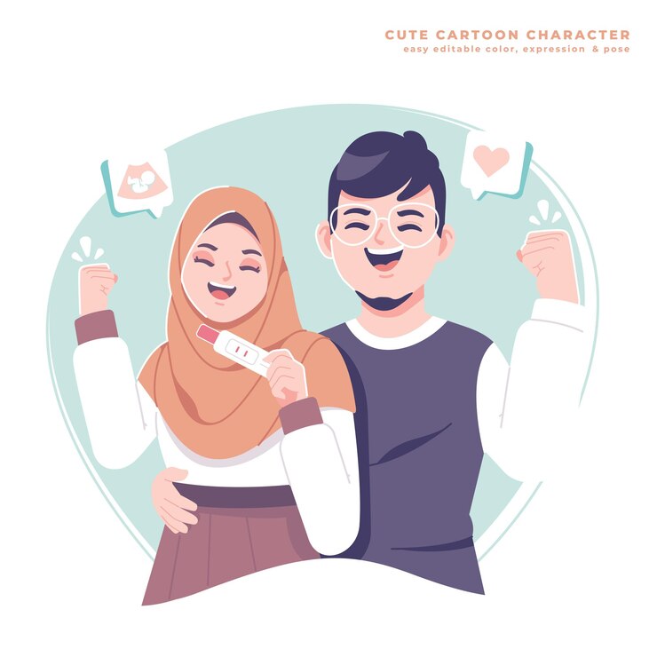 Vector happy islamic couple illustration design