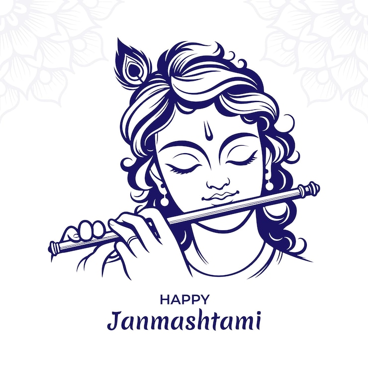 Vector happy janmashtami hindu festival outline vector design