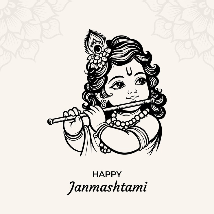 Vector happy janmashtami hindu festival outline vector social media post design