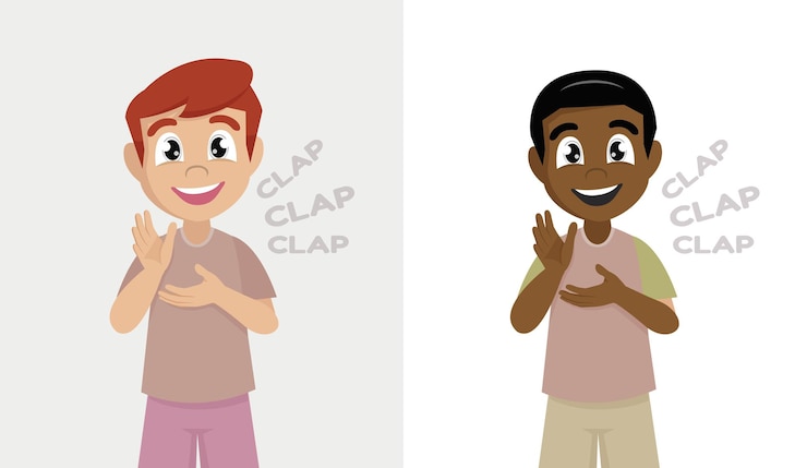 Vector happy kid boy standing and clap the hand