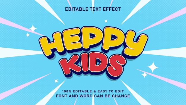 Happy kids text effect with 3d vector style that can be edited