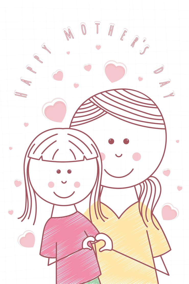Vector happy mother and daugther happy mothers day card vector