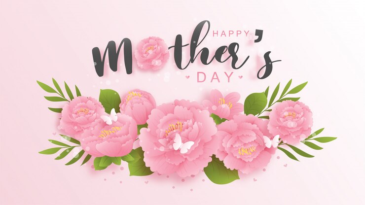 Vector happy mother's day background with colorful flowers and butterflies.