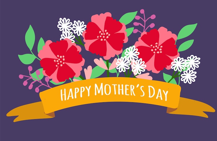 Vector happy mothers day card flowers on purple background