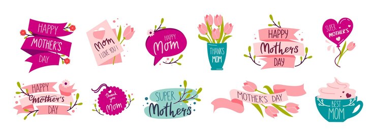 Vector happy mothers day holiday sticker template set with lettering vector