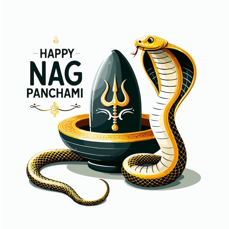 Vector happy nag panchami illustration of indian hindu religious festival with naga and shiv ling