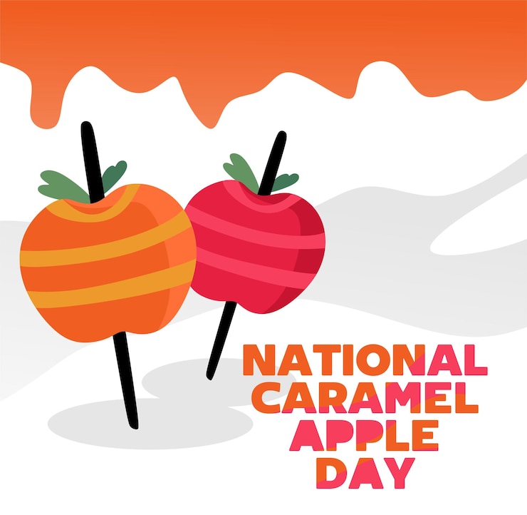 Vector happy national caramel apple day with delicious caramel apples