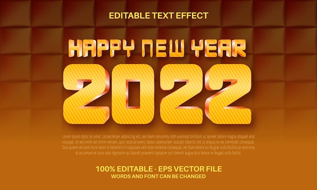 Happy new year 2022 luxury golden editable text effect on 3d square pattern background