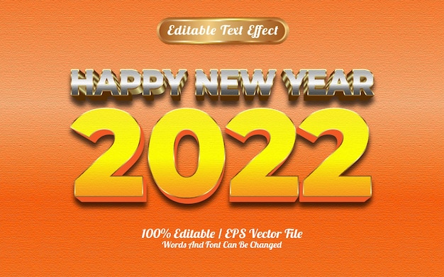Happy new year 2022 luxury silver and yellow goldden style text effect