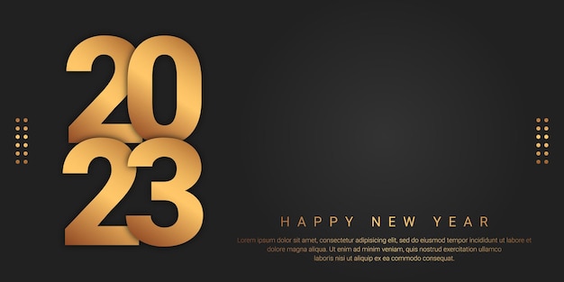 Happy new year 2023 vector illustration banner with gold and black colors