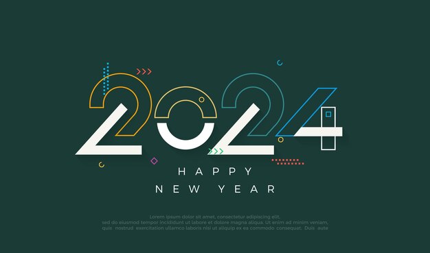 Happy new year 2024 colorful with line art style Premium design for new year greetings for banners posters or social media and calendars