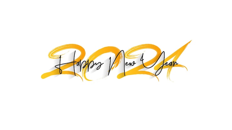 Vector happy new year 2024 typography with black and gold modern brush stroke design banner template