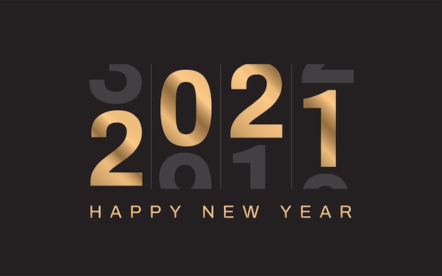 Happy New Year on Black background. Golden numbers.