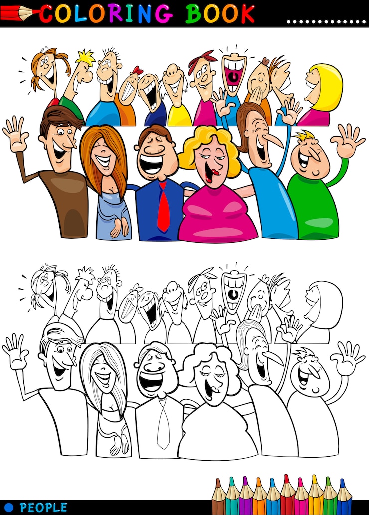 Vector happy people group for coloring