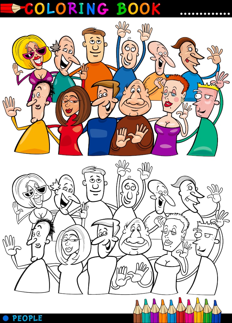 Vector happy people group for coloring