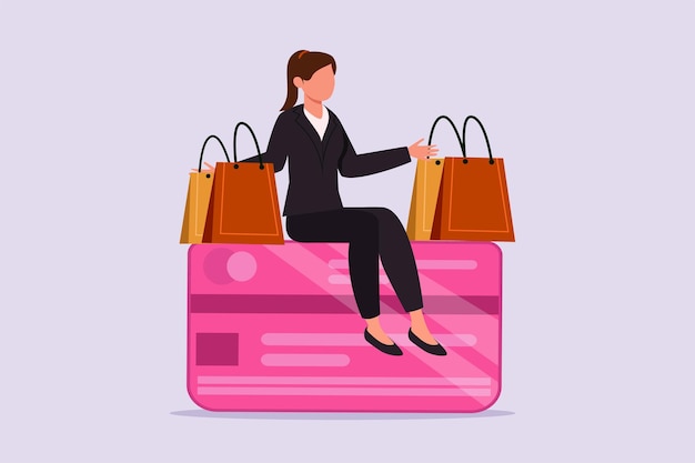 happy people shopping at mall shopping concept colored flat vector illustration isolated