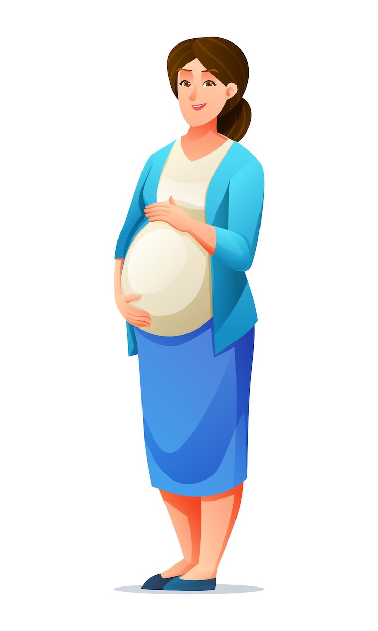 Vector happy pregnant woman holding her belly vector cartoon illustration isolated on white background