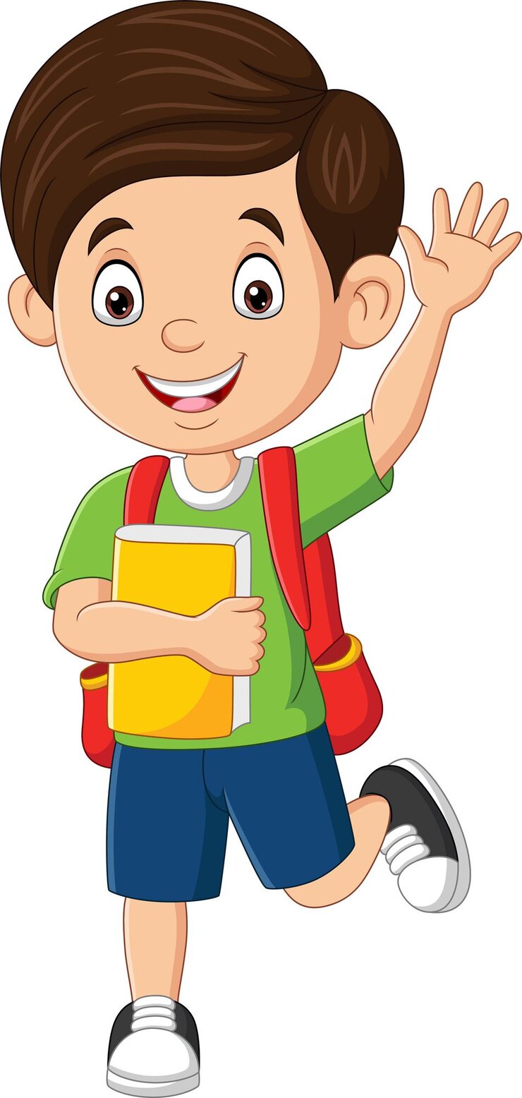 Vector happy school boy waving hand