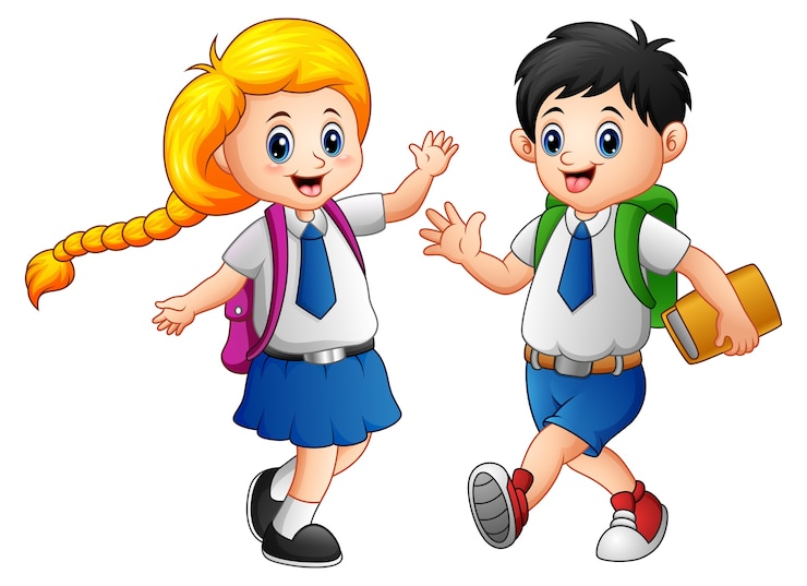 Vector happy school kids go to school