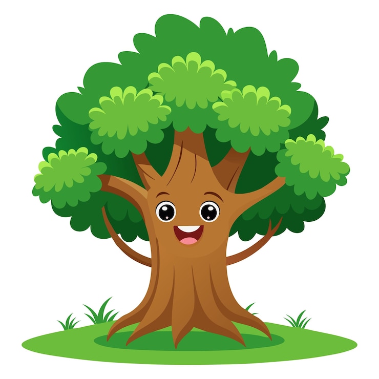 Vector happy tree cartoon illustration fun and educational nature concept for kids and storytelling