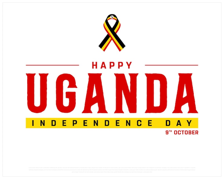 Vector happy uganda independence day design uganda independence day of uganda with ribbon flag of uganda