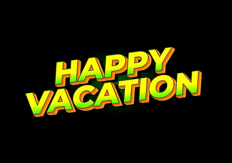Vector happy vacation text effect in eye catching color with 3d style