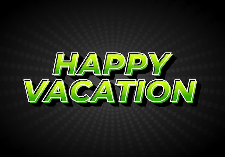 Vector happy vacation text effect in eye catching color with 3d style