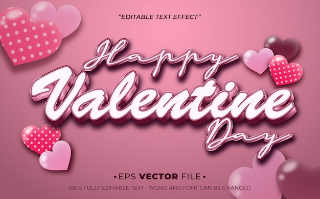 Happy Valentine day 3d text effect editable vector glossy style realistic