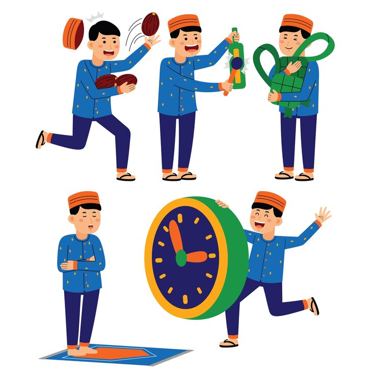 Vector happy young men celebrate ramadan