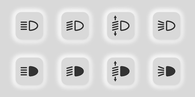 Headlight line icon set Automobile light illustration symbol Sign dastboard auto vector