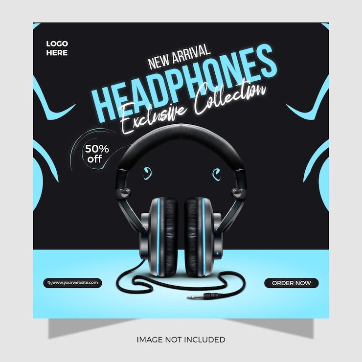 Vector headphone sale for social media post or square banner template