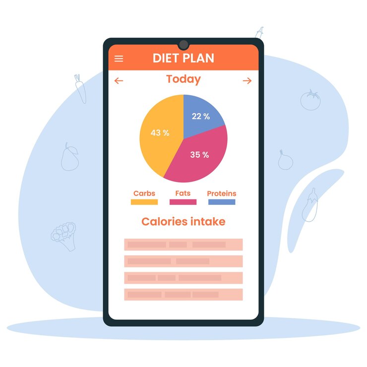 Health care and weight loss concept A mobile application with health monitoring Calorie calculator