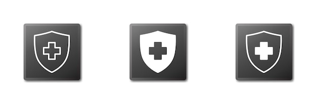 Health shield icons Health protection symbols Safety medicine Flat vector illustration