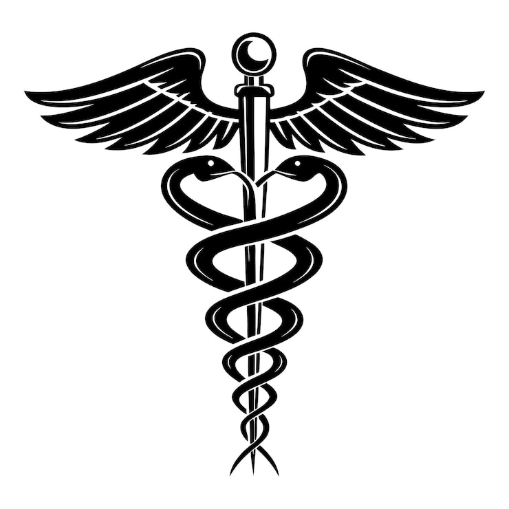 Vector healthcare and medicine icon winged caduceus with snakes for professional design