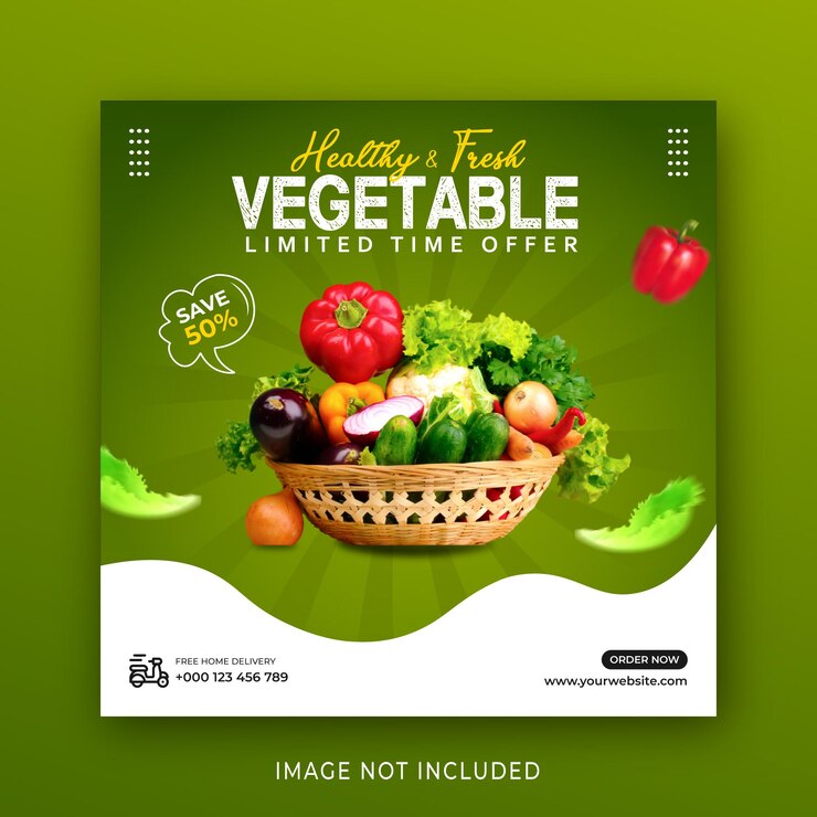 Healthy food and vegetable social media and instagram post banner template