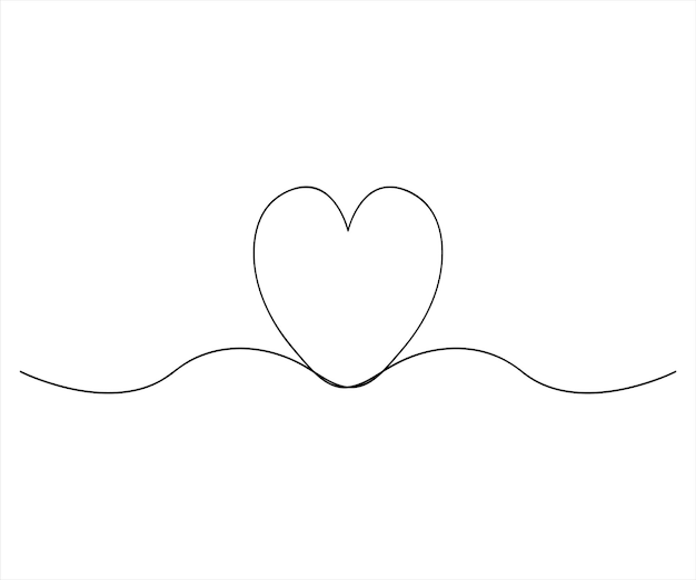 Heart continuous one line art drawing color shape Love sign outline illustration