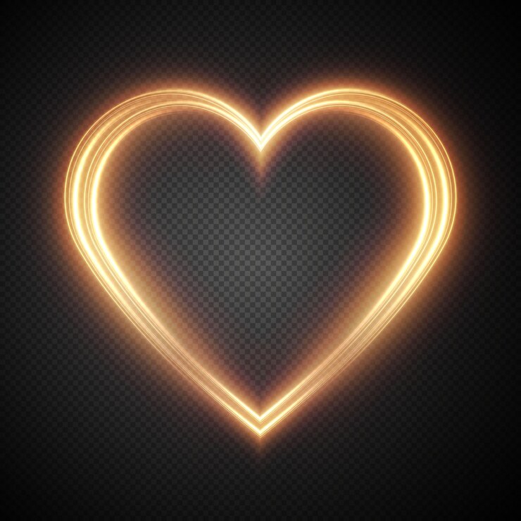 Vector heart gold with flashes isolated on transparent background