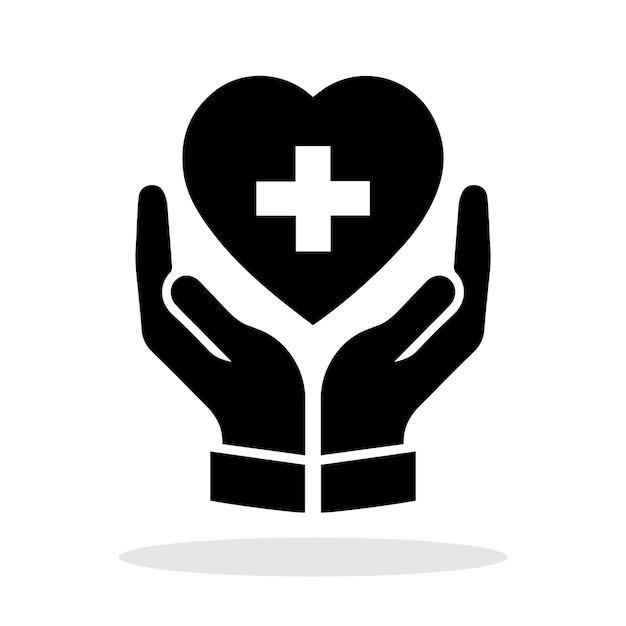 Heart in hands Medical care icon in flat style Healthcare hands holding heart icon