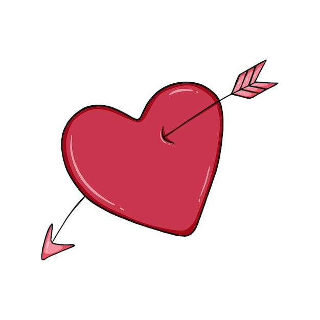 Heart pierced by an arrow symbol of love doodle linear cartoon coloring book