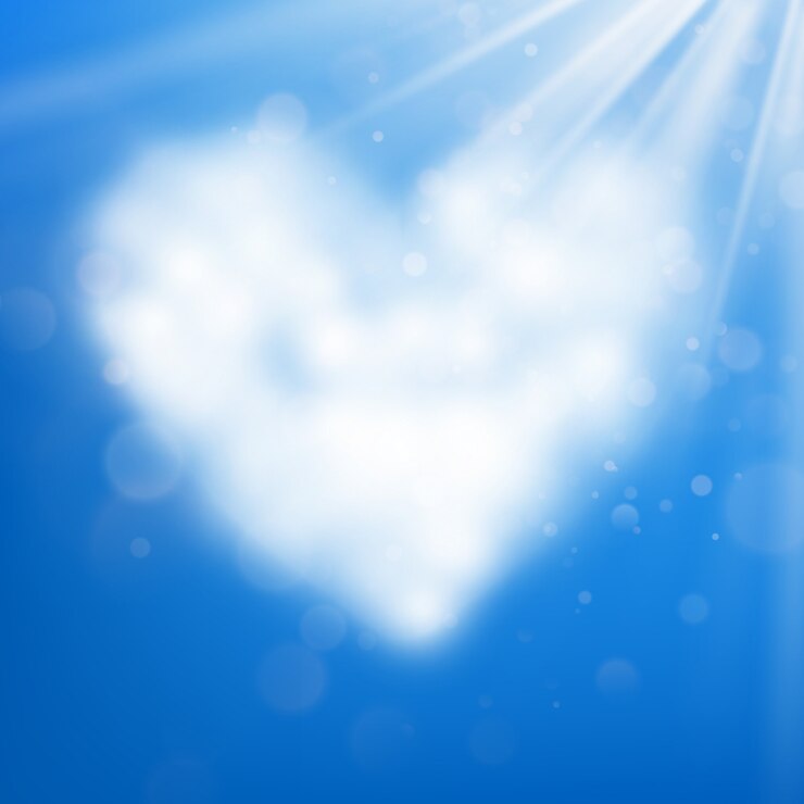 Vector heart shaped cloud in the blue sky.