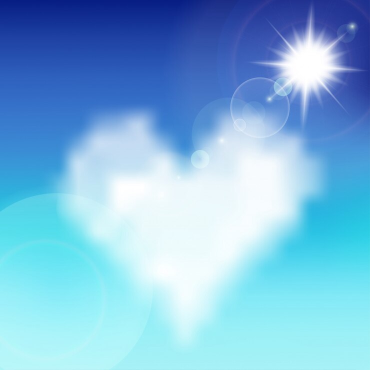 Vector heart shaped cloud in the blue sky