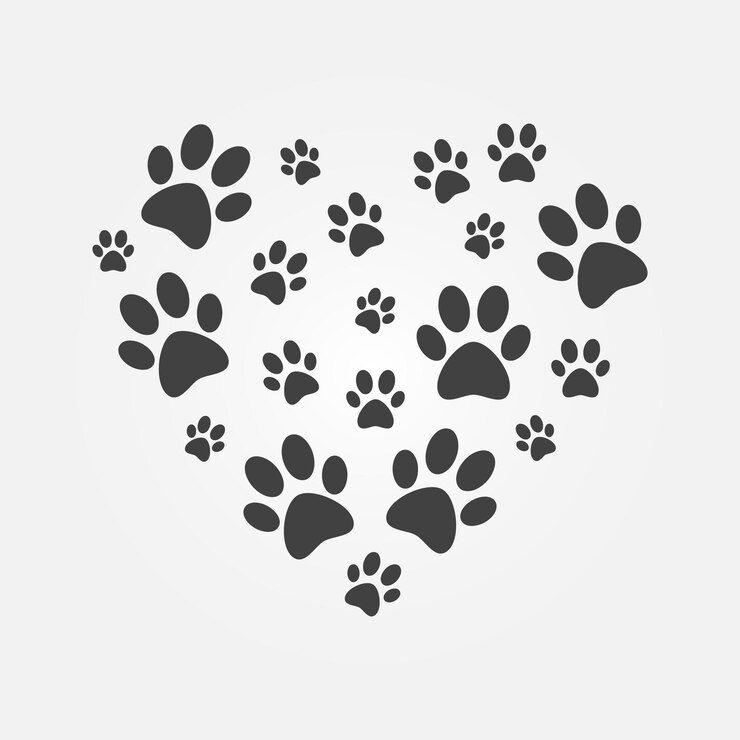 Heart with icons of dog paw prints vector illustration - I love cats banner