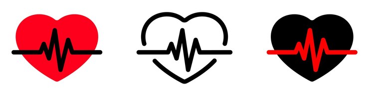 Vector hearts with pulse beat sign line icons set illustration