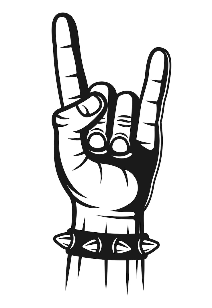 Heavy metal hand gesture with spiked bracelet