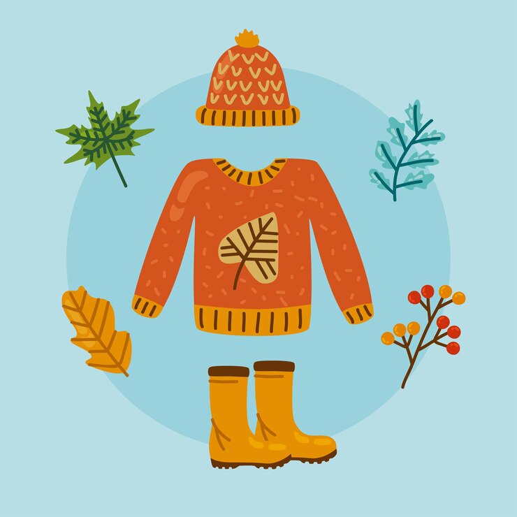 Vector hello autumn clothes and leafs