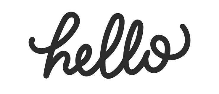 Vector hello calligraphic handwritten greeting text inscription with smooth lines isolated white background