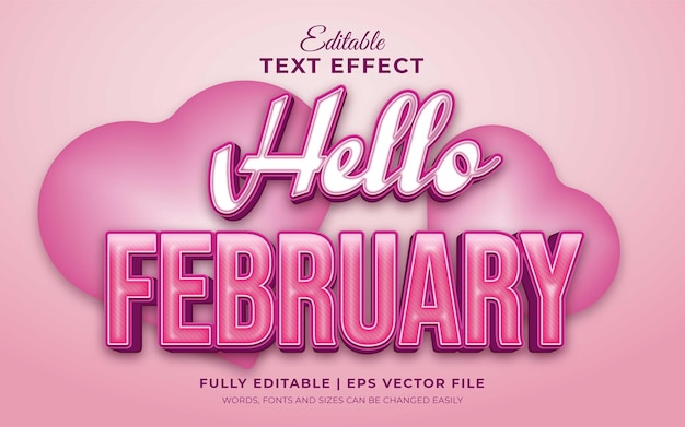 hello february 3d editable text effect in pink color theme