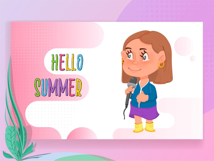 Vector hello summer colorful festive banner with cartoon character